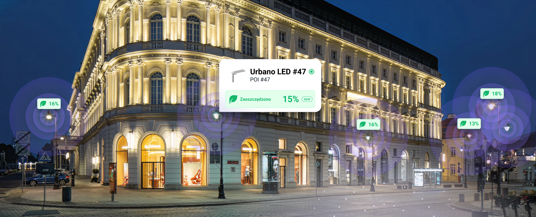 Nowoczesna latarnia uliczna w mieście o zmierzchu